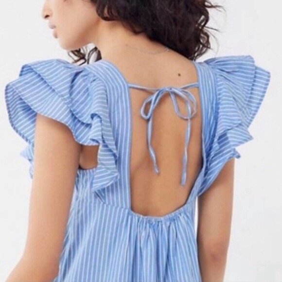 Urban Outfitters Blue White Striped Ruffled Babydoll Dress | Boho Girlhoodcore S - Picture 9 of 11